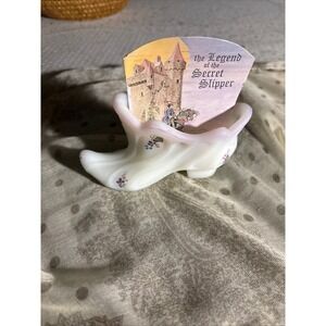 Fenton Burmese Glass Slipper Hand Painted Floral T Watson Legend Secret Slipper